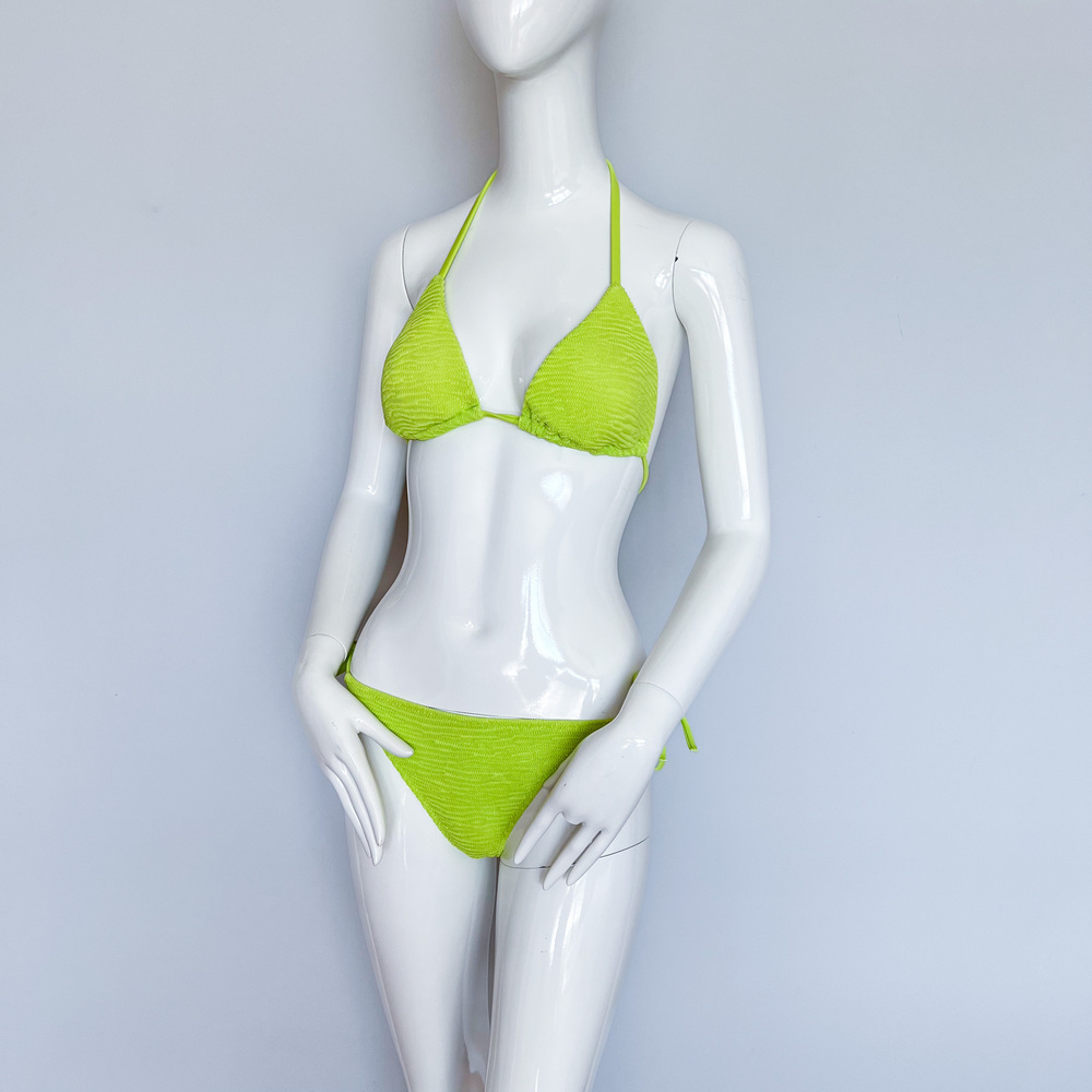 NEW Calzedonia Miami Neon Lime Green Triangle String Bikini Set Textured M/36